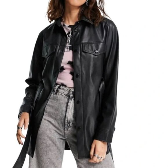 Rebecca Minkoff Faux Leather Belted Jacket - Picture 1 of 4
